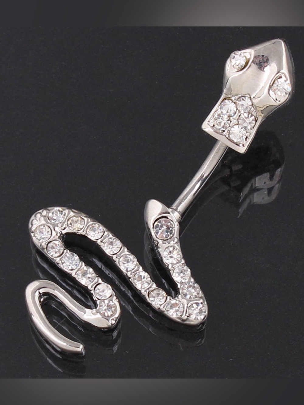 Silver Crystal Women’s Snake Navel Ring Bellybutton Ring Silver Snake